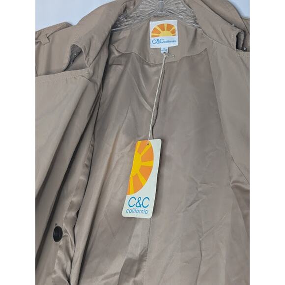 C & C CALIFORNIA studded trench coat tan ruffled sleeves Large NWT academia - Picture 9 of 12